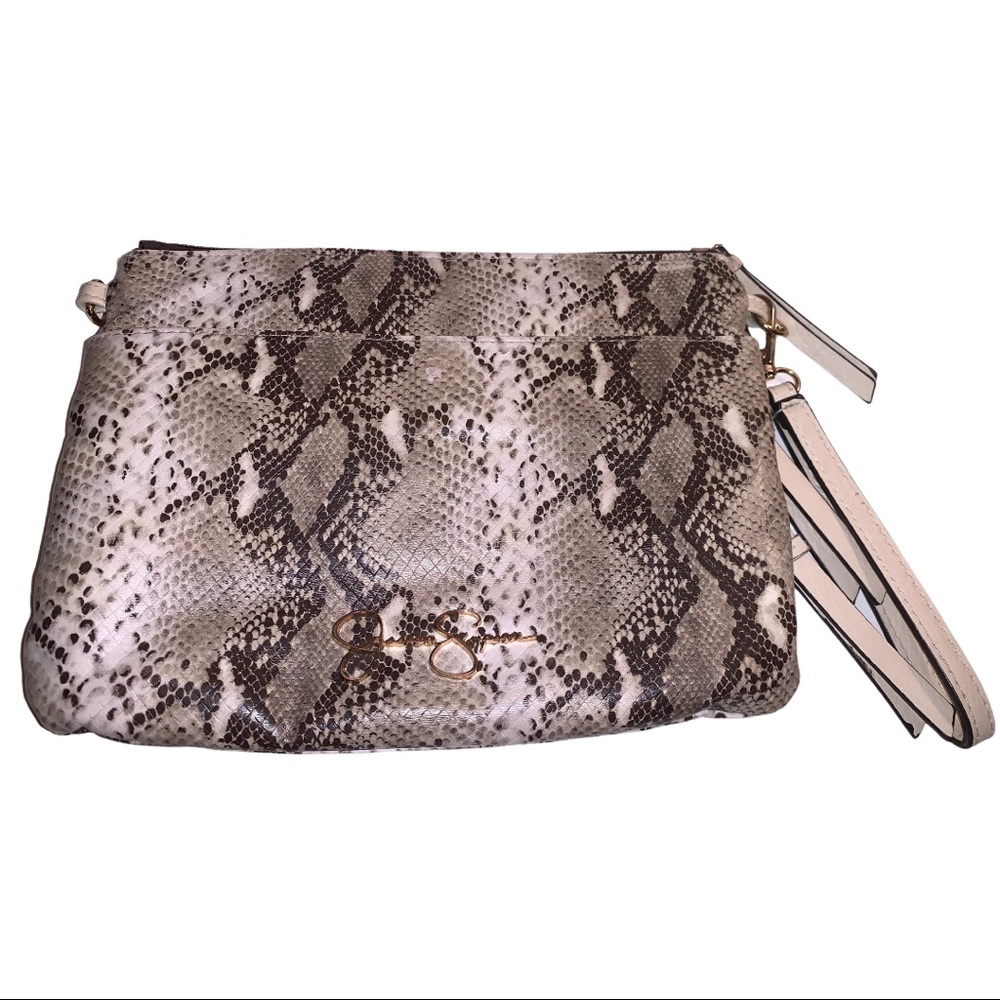 Jessica Simpson Faux Leather Python Snake Skin Soft Clutch Zipper Purse